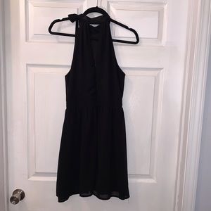 Black Chiffon High Neck Bow tie Mini Dress